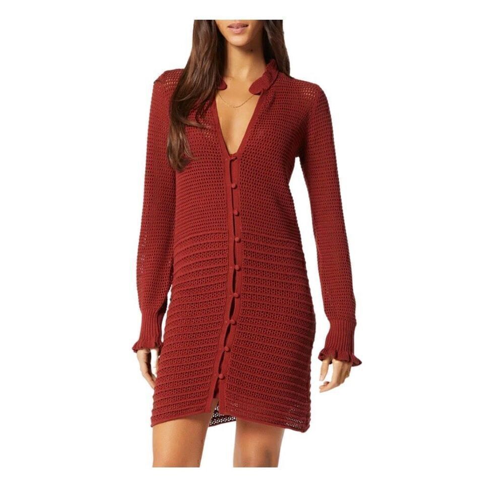 Joie Torrens Cotton Knit Sweater Dress Russet Brown Red NWT!